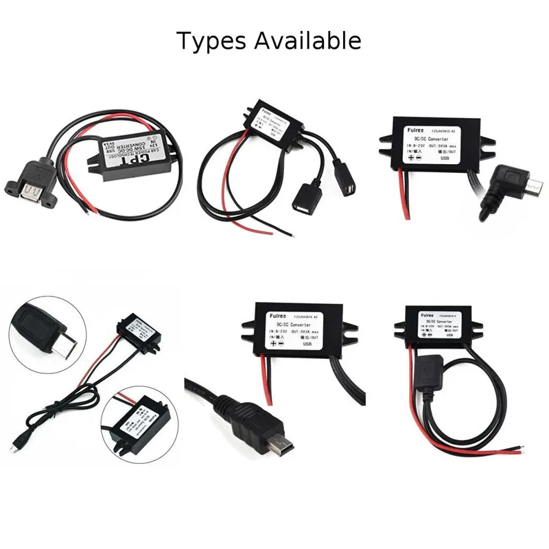 

DC-DC 12V to 5V Mini/Micro/A type USB Dual Converter Connector Step Down Power
