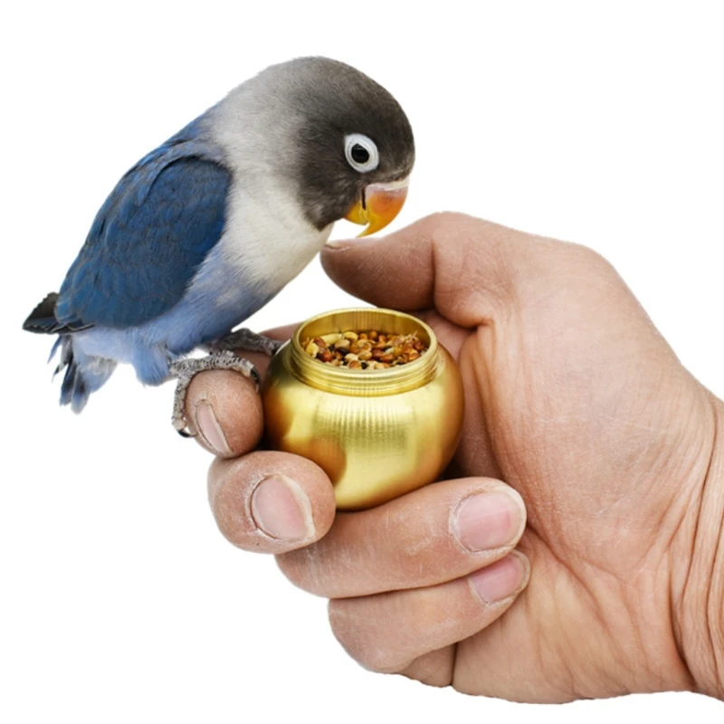 

Pet Bird Fun Training Toy Parrot Feeding Can Pure Copper Food Feeder Cup for Parakeets Cockatiels Conure L69B