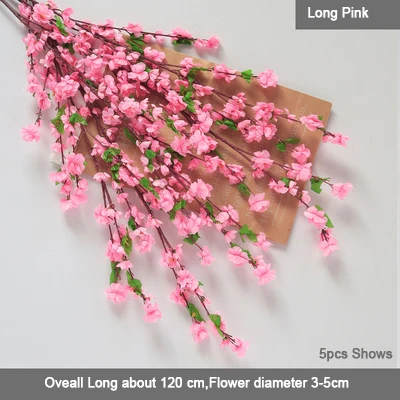 120cm pink 5 шт./компл. вишни Искусственные цветы ветви свадебное украшение арки персик ветви фон настенный в форме искусственных цветов - Цвет: 120cm pink