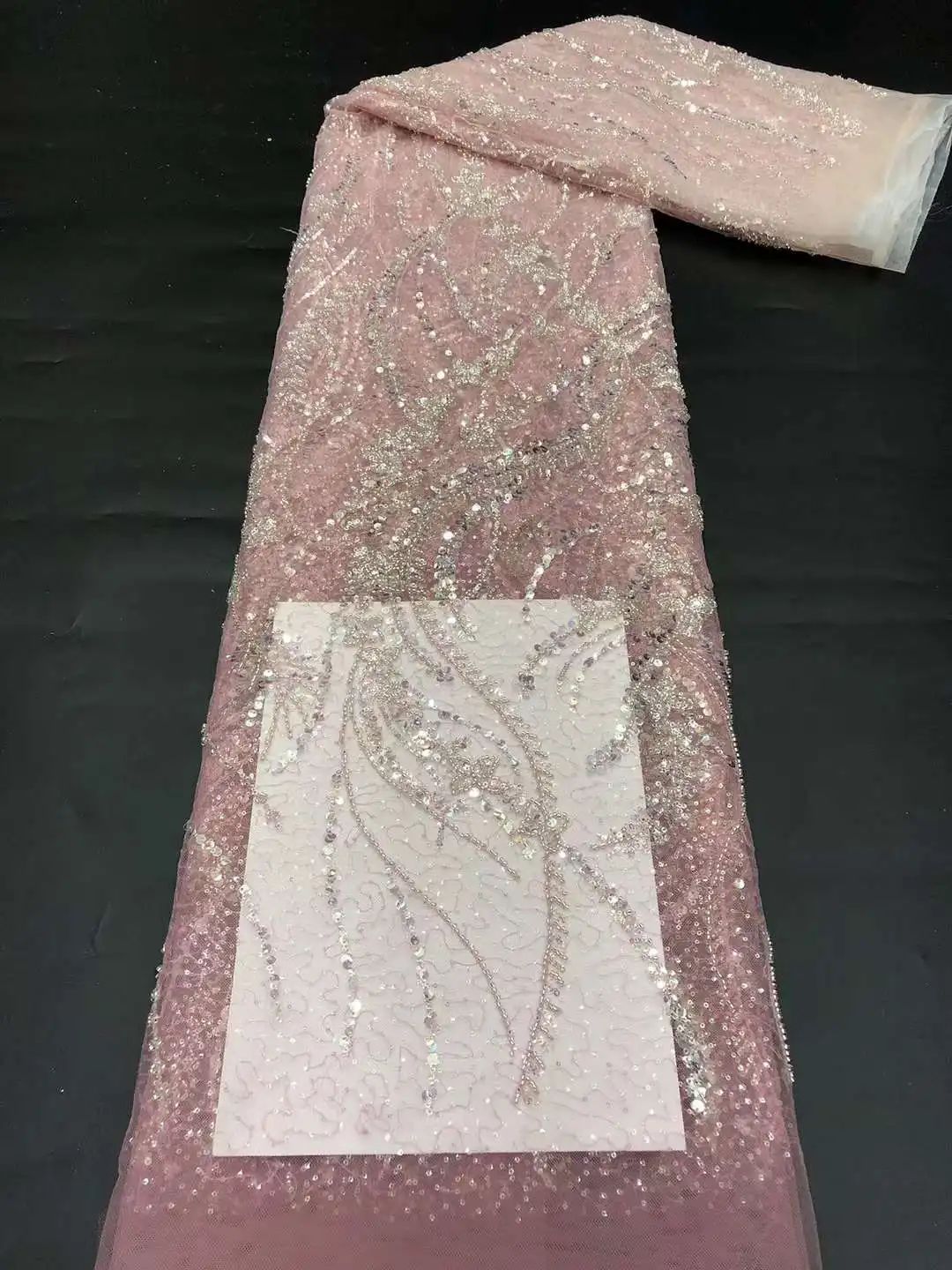 

Bpodq Sequins Beads Tube Craft French Mesh Lace Fabric Swiss Tulle Embroidery Sewing Banquet Prom Party Wedding Dress 5 Yards