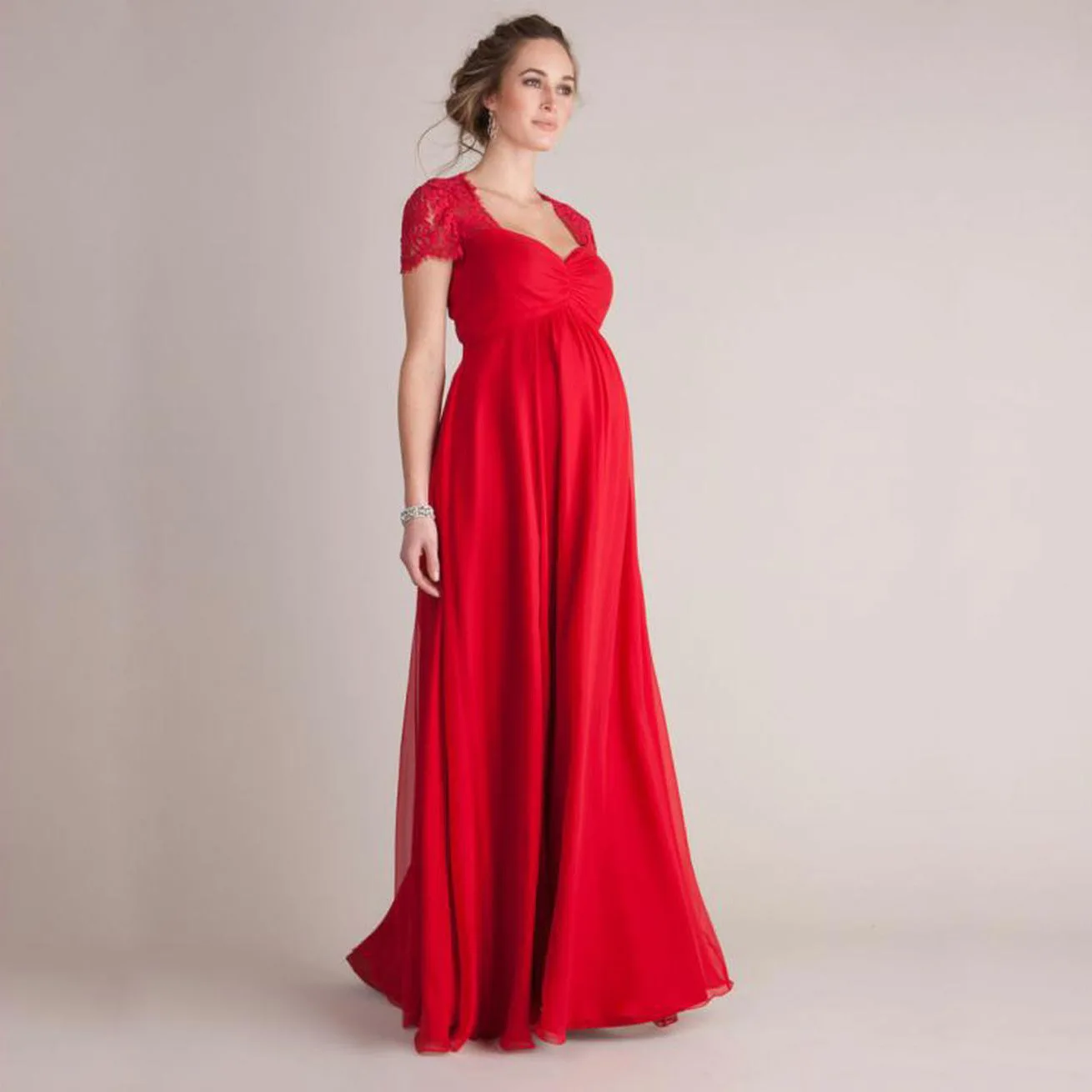 

Maternity Dresses 2021 European American Pregnant Women Lace Stitching Dress Mom Short Sleeve Dress Maternity Dresses For Photo