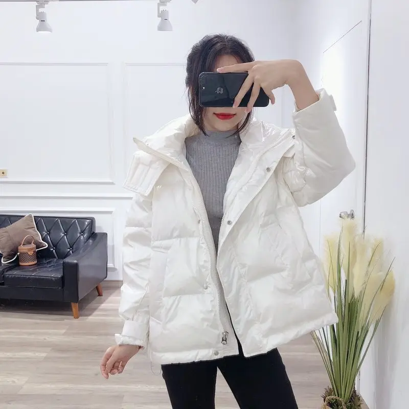 

and thickened down jacket, women's white duck 2020 new Korean loose short hooded suit, warm coat fashion
