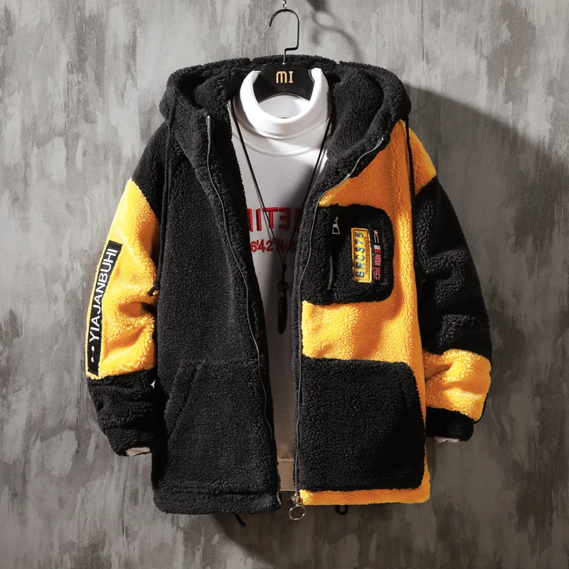 

2021 New Hot Men's Jackets Fleece Teddy Coat men Warm Jacket Fashion High Street Thick Patchwork Winter Jackets Male