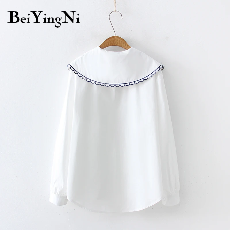 Beiyingni китайский стиль Blusas Mujer белая Цветочная вышивка осенние женские блузки на