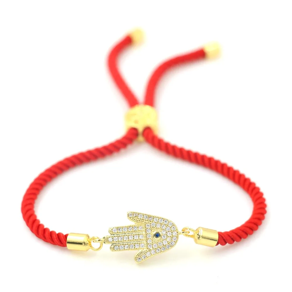 Женский браслет Фатима с Красной веревкой браслеты шармами и микро инкрустацией