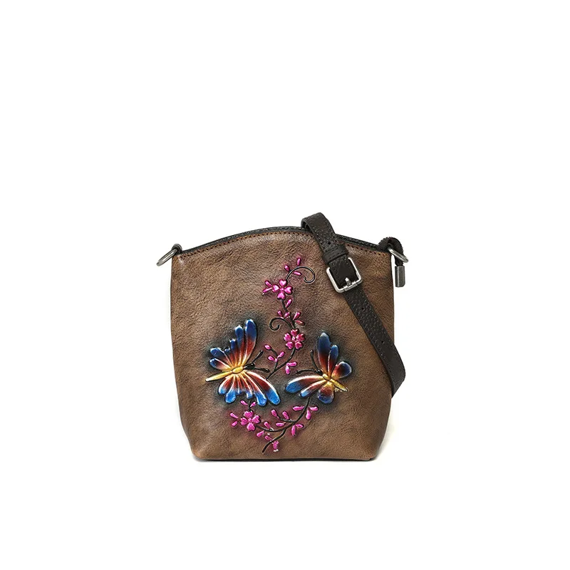 

mini women bag genuine leather shoulder bags embossed floral ladies leather handbags real leather messenger bag