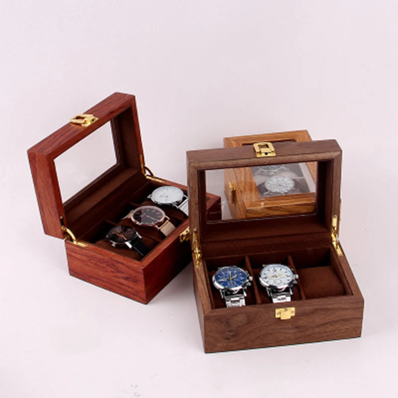 

Классическая Роскошная модная мужская деревянная коробка для наручных часов, 2 цвета, 3 ячейки, мужской чехол для наручных часов