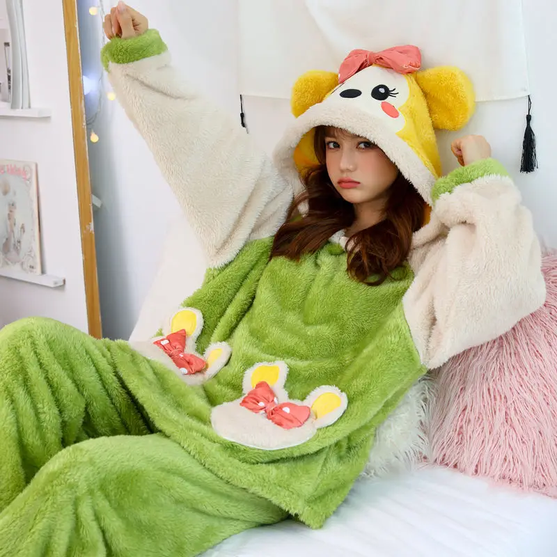 

Пижама осенне-зимняя фланелевая утепленная Пижама женская зимняя мультяшная плюшевая Коралловая плюшевая Домашняя одежда Зимний теплый к...