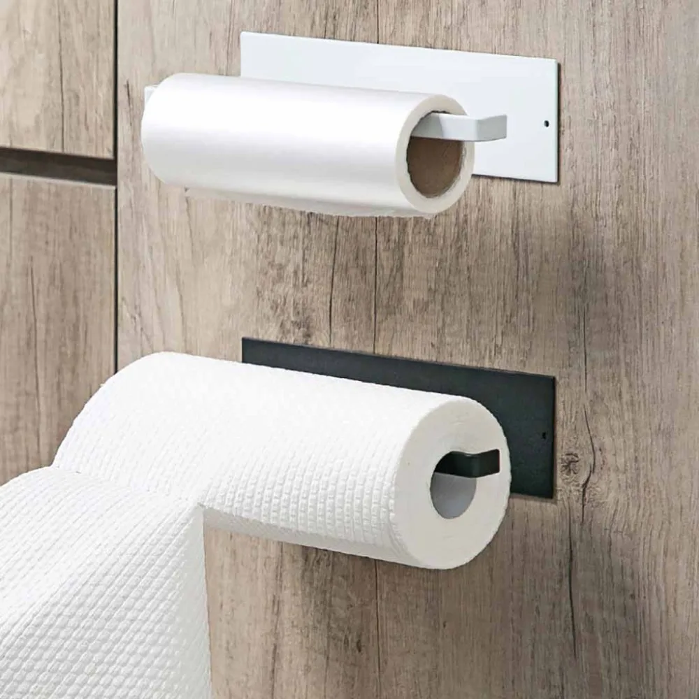 

Kitchen Self-adhesive Roll Paper Rack Towel Holder Tissue Hanger Rack Nail-Free Cabinet Shelf Sundries Accessories