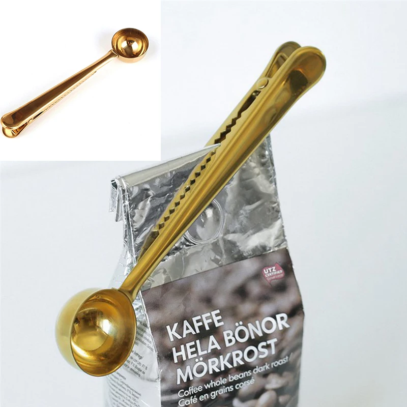 

Stainless Steel Sealing Accessories Two-in-one Steel Coffee Spoon Kitchen Clip