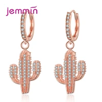 green color plant cactus drop earrings for women shinning cubic zirconia party jewelry rhinestone ear pendientes mujer