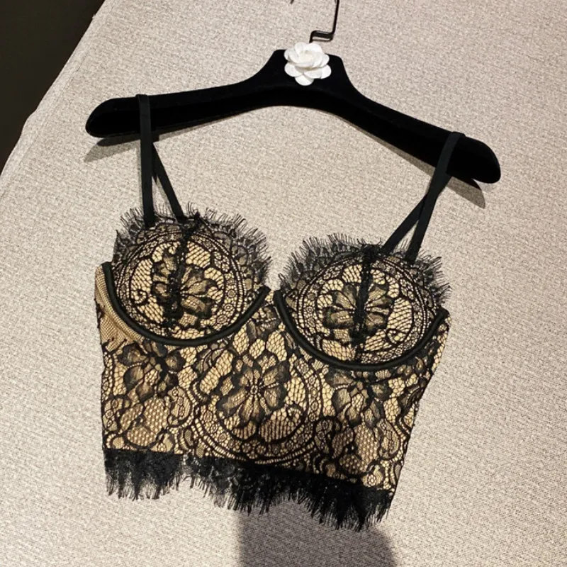 

Black Lace Camisole Top for Women 2020 Winter New Korean Style Inner and Outer Wear Sexy Tight Camis Tank Vest Femme