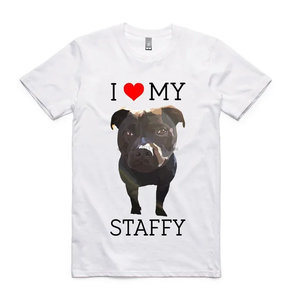 

Short-Sleeved Cotton T-Shirt I Love My Staffy T Shirt. English. Staffordshire Terrier. Doggo. Puppy. Tee. O-Neck T Shirt Men