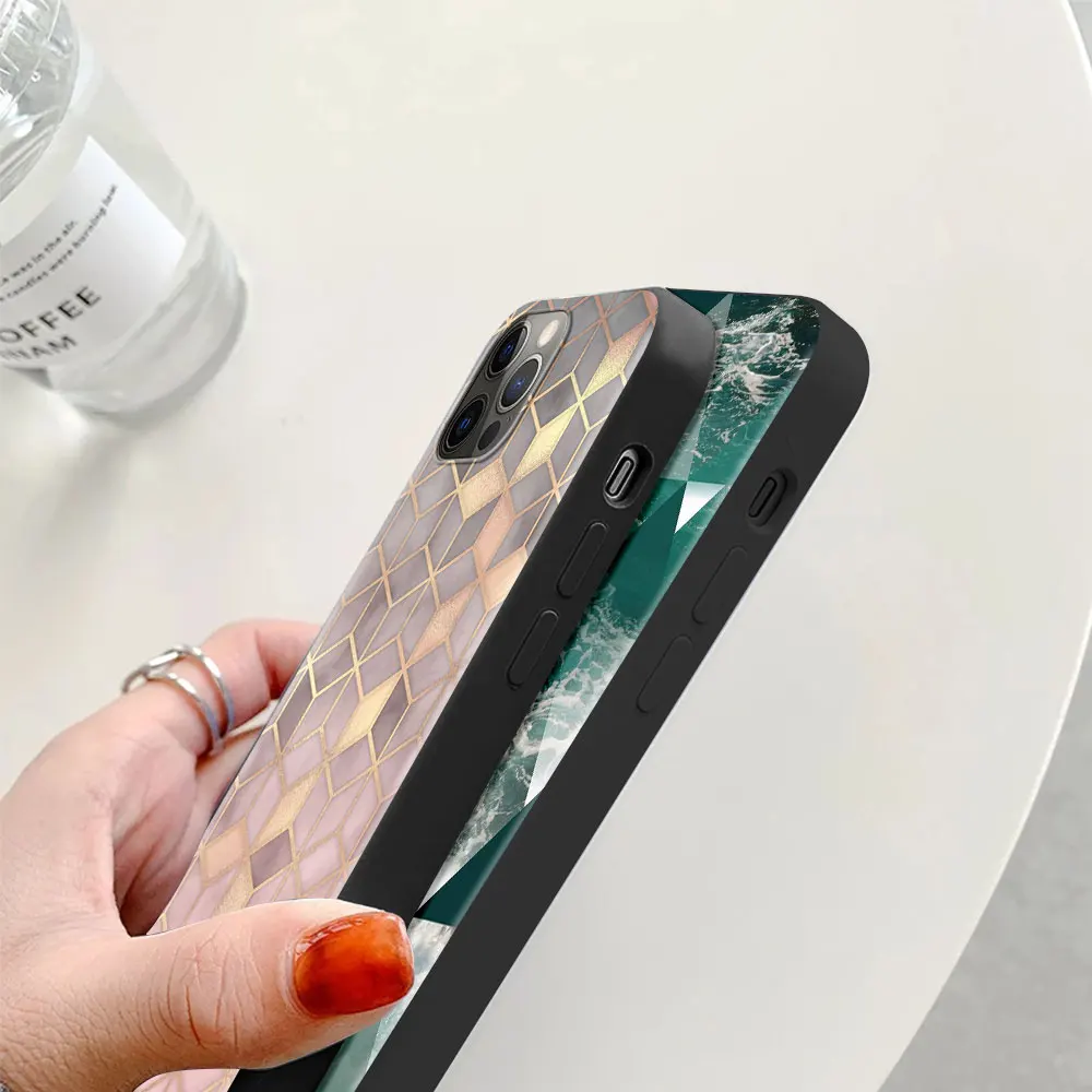 

Marble Geometric Art Silicone Case for Apple iPhone 7 8 11 Pro XS Max X 6 Plus 6S 12Mini 11Pro XR Black Phone Coque Caso Fashion