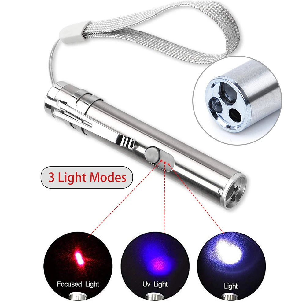 3 в 1 лазерная ручка фонарик мини USB перезаряжаемая для кошек собак инструмент