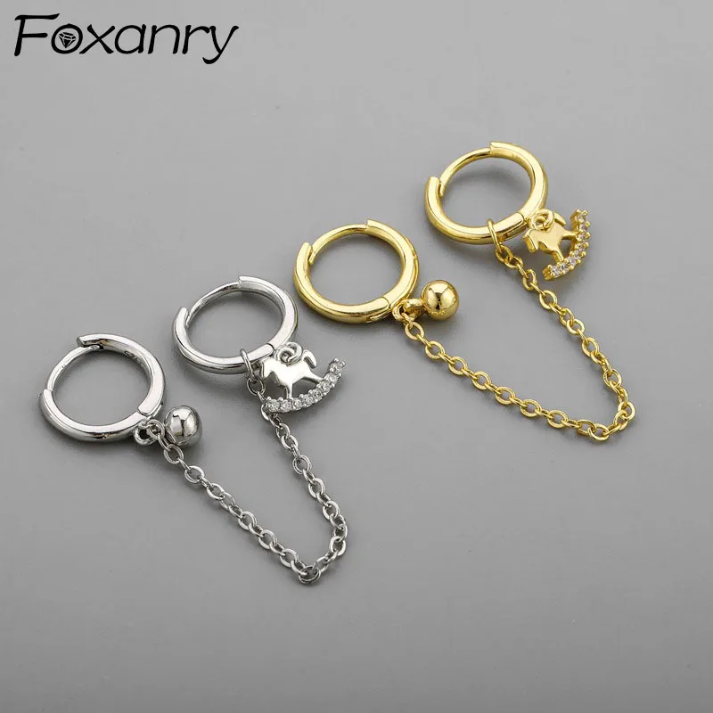 

Женские серьги-кольца Foxanry, серебристые креативные сережки-кольца с пони и цирконом, ювелирные украшения для невесты