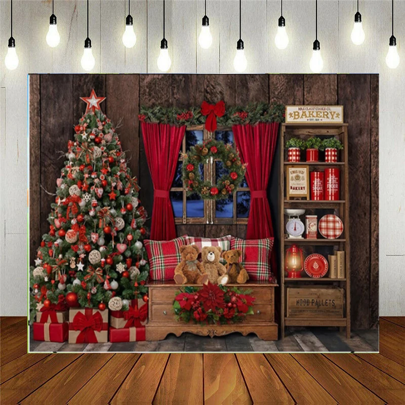 

Christmas Santa Claus Background Winter Xmas Trees Window Birthday Photography Backdrop Photo Shoot Wreath Snow Night