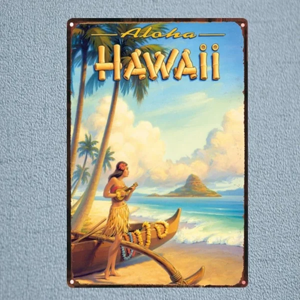 

Hawaii Landscape Metal Tin Sign Vintage Plaque Painting Travel Restaurant Wall Bar Cafe Home Art Craft Decor