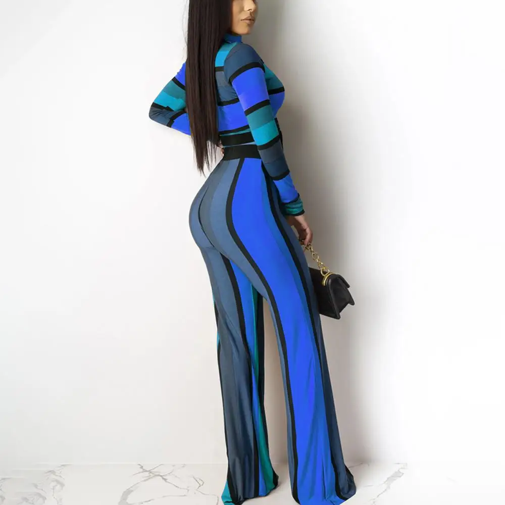 Fadzeco африканская одежда для женщин Полосатый Топ с длинным рукавом и длинные