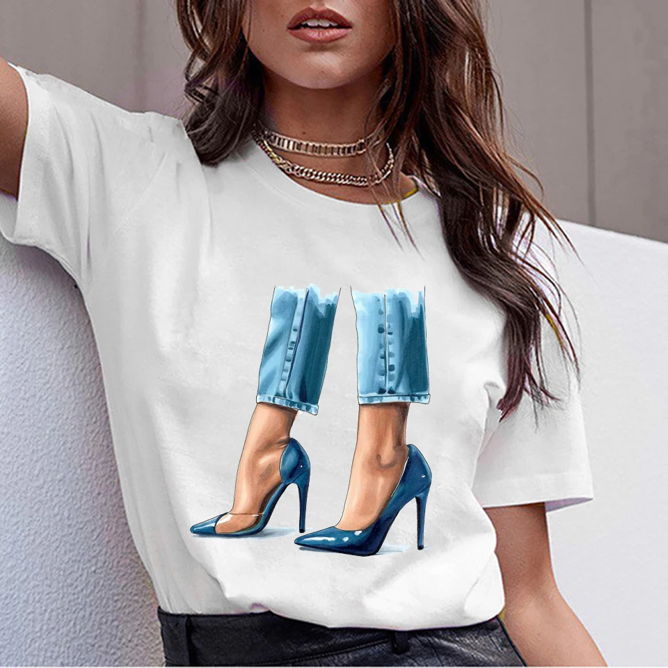 

Kawaii VOGUE T-shirt Ladies Kawaii Summer Clothes for Women High Heels Print Tshirt Harajuku Women's T-shirt Tee Shirt Femme