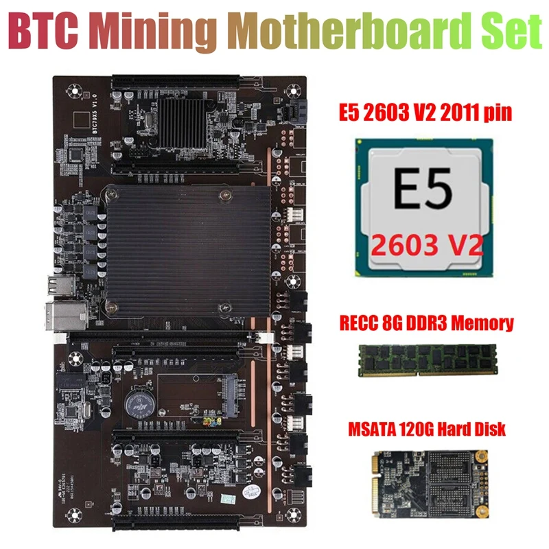 

X79 H61 BTC Майнер материнская плата 5X PCIE поддержка 3060 3070 3080 графическая карта с процессором E5 2603 V2 RECC 8 ГБ DDR3 ОЗУ 120 ГБ SSD