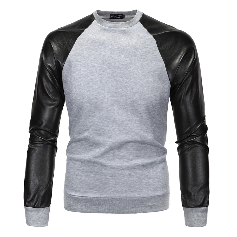Свитшот мужской/женский составного кроя из искусственной кожи с рукавами и