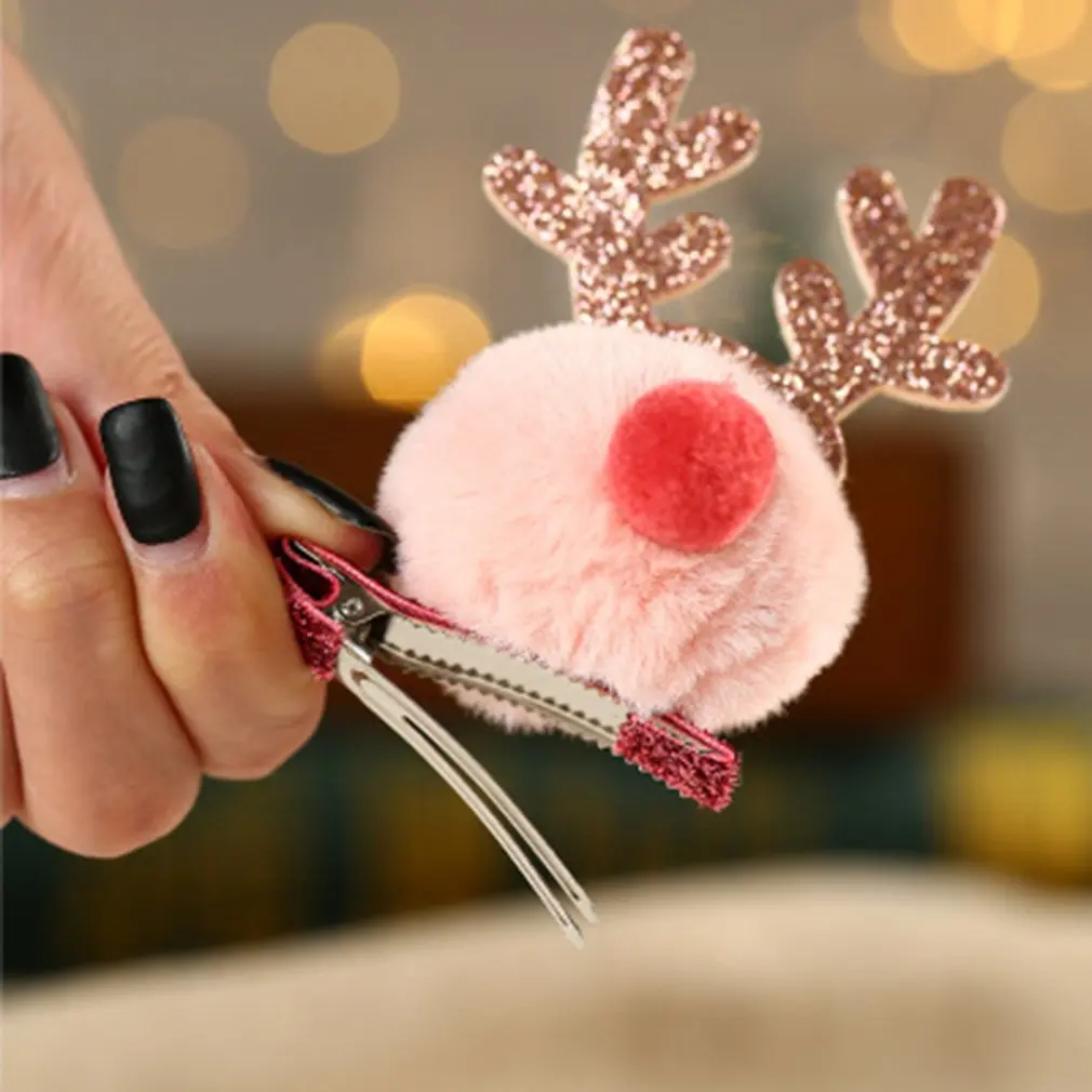 

Christmas Decoration Antler Hairpin Plush Hair Clip Adorable Cartoon Head Buckle Girls Christmas Gift Headdress