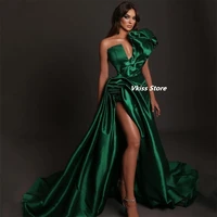 elegant green evening dresses one shoulder puffy sleeveless party prom gowns banquet custom made side split floor length 2022new