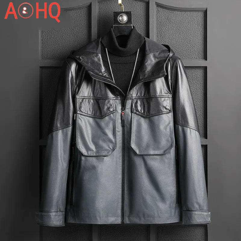 

Men's Hooded Genuine Cowhide Leather Jacket Men Clothing Man Parka Winter Coat Male Autumn Clothes Ropa Hombre LXR1021