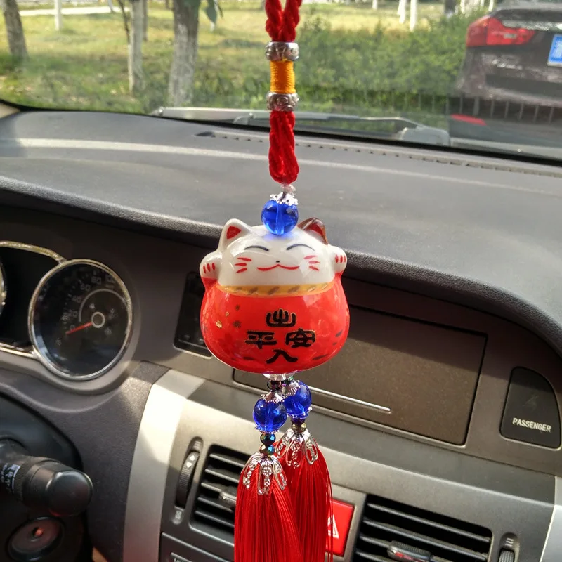 

Ceramic Lucky Cat Car Interior Pendant Ornaments Car Rearview Mirror Car Decorations