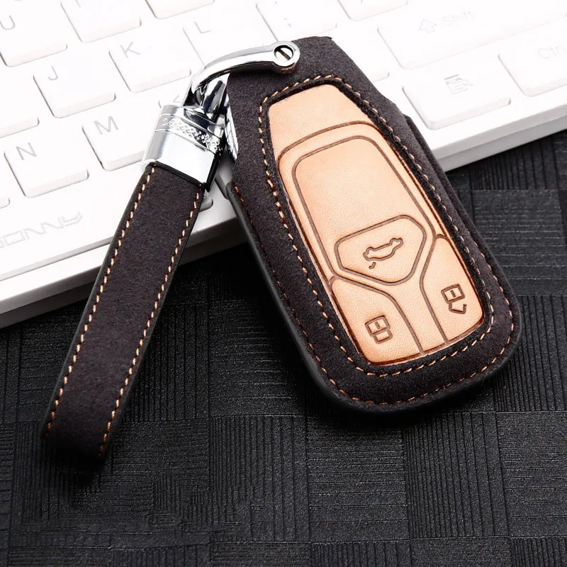 

Suede leather Car Key Cover Case Holder For Audi A3 A4 A4L A6L A7 Q3 Q5 Q7 S3 RS8 TT TTS B8 B9 Protection Key Shell Accessories