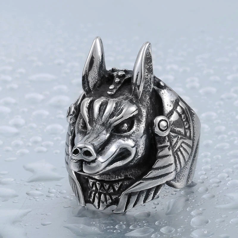 Мужское кольцо с головой волка Винтажное изображением бога смерти Анубиса из