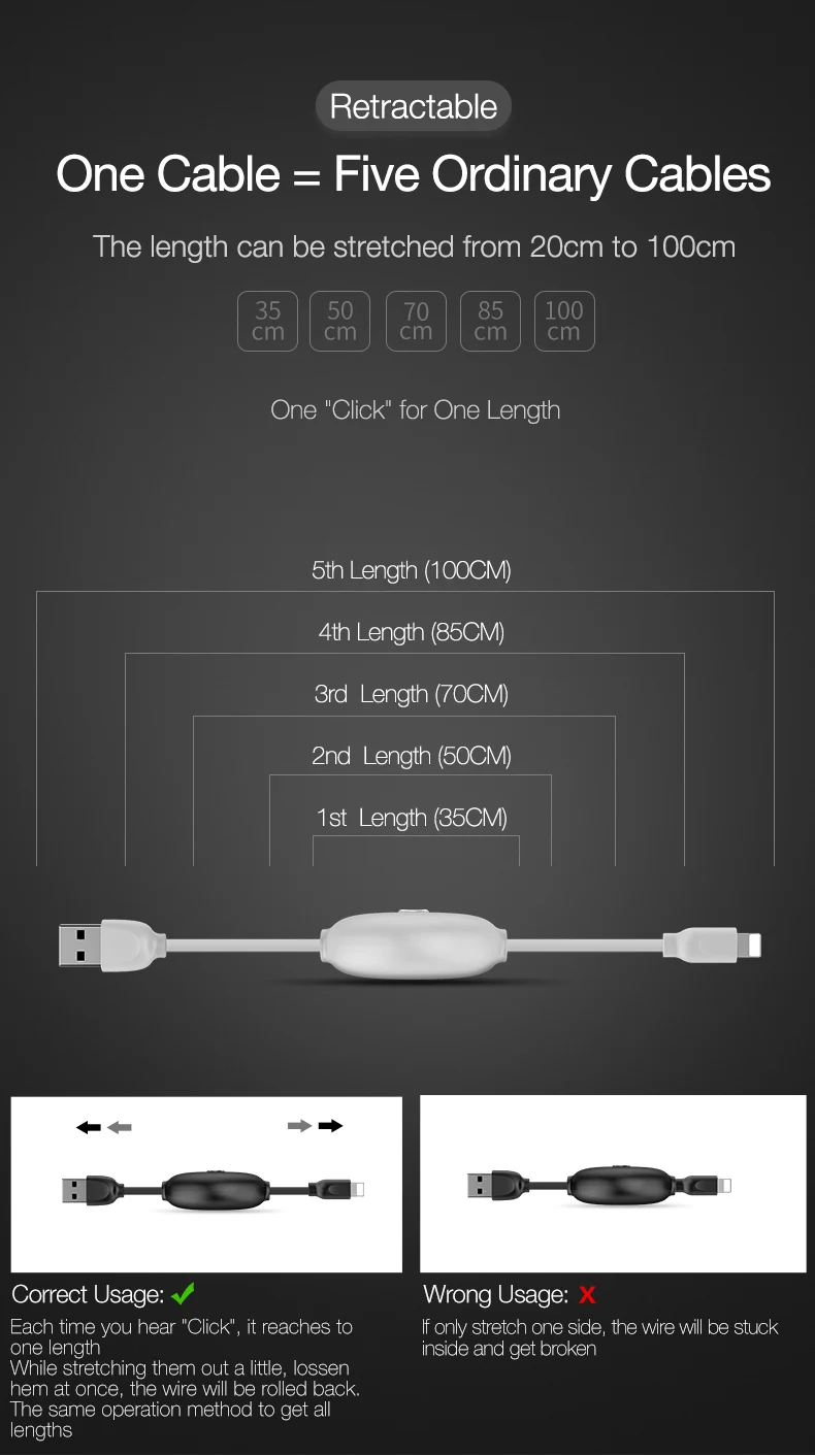 CAFELE Выдвижной USB кабель для lightning type-C кабель быстрой зарядки для iPhone 11 pro max Xiaomi 9 samsung S9 huawei P30