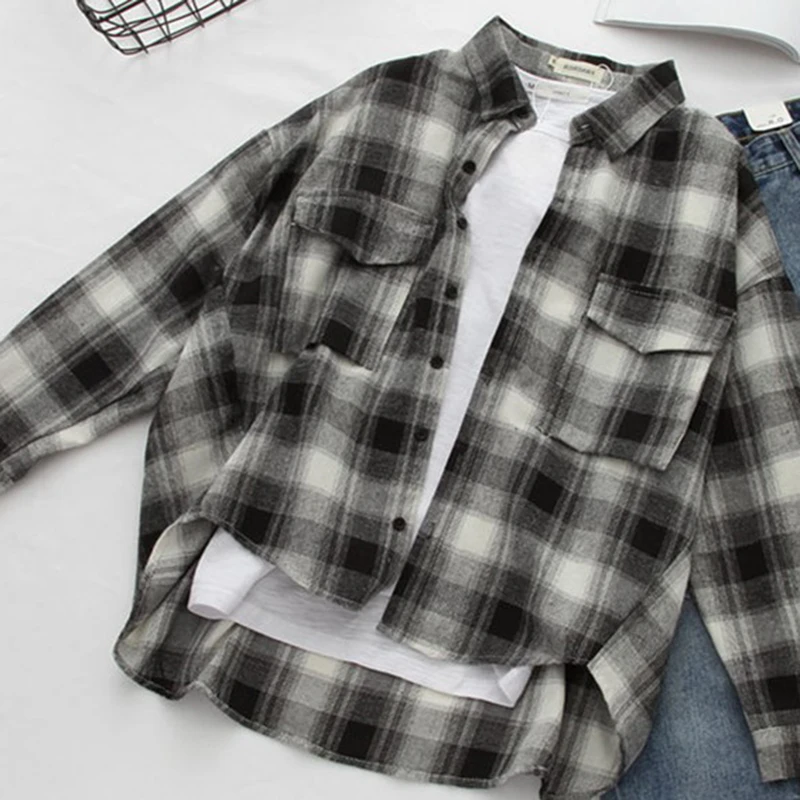 Женская клетчатая рубашка в Корейском стиле Харадзюку модная простая