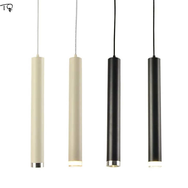 Modern Crystal Led Pendant Lights Cylindrical Long Restaurant White Black Bar Study Coffee Single Head Simple Creative Lamps | Лампы и