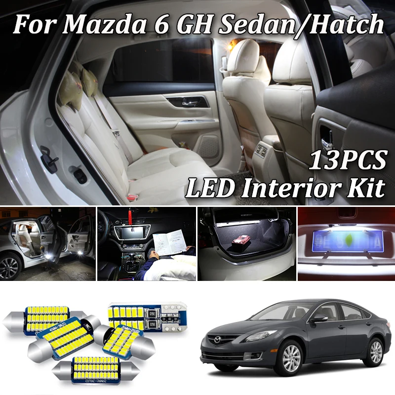 

Комплект светодиодного освещения для салона автомобиля, 13 шт., Canbus для Mazda 6 GH Sedan Hatch, светодиодная внутренняя карта, купольный светильник для...