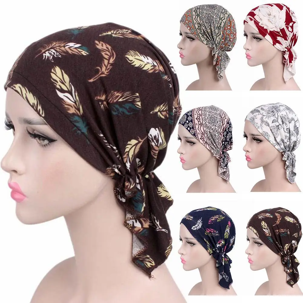 

Female Printed Indian Hat Muslim Leaf Cancer Leopard Hat Hat Pattern Chemotherapy Headscarf Accessories Female Beanie