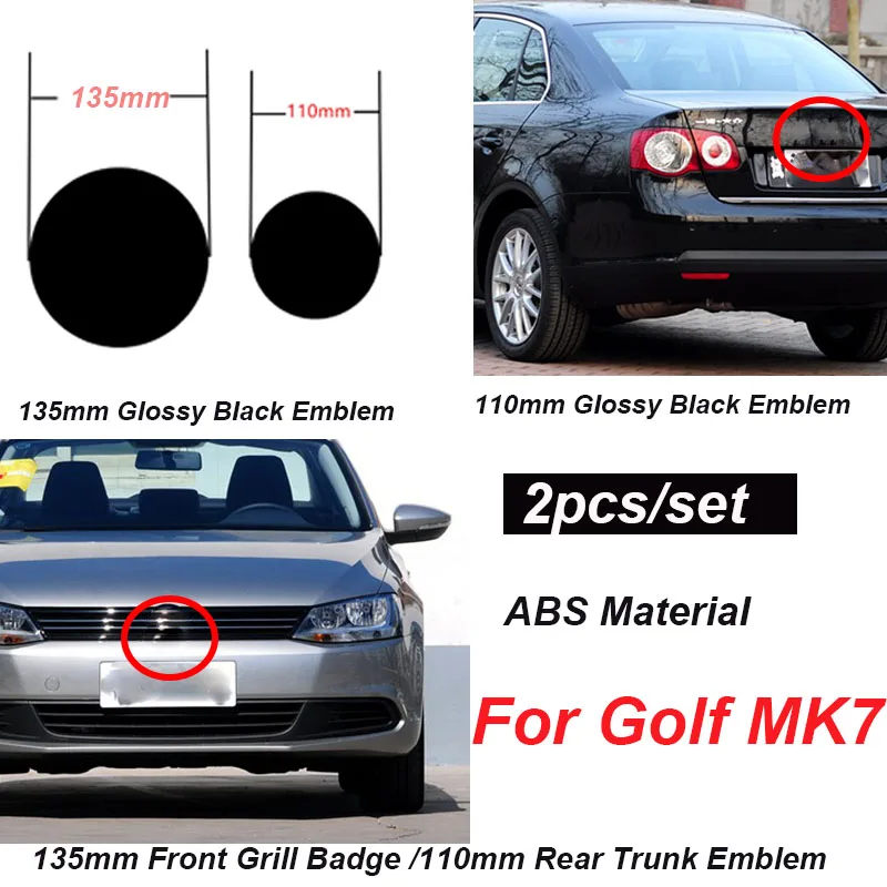 

Car Styling 2Pcs for Golf MK7 135mm Front Grill Badge 110mm Rear Trunk Lid Emblem Front Grille Logo Car Badge Grid Logo