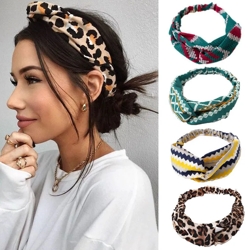 

Fashion Floral print Knot Women Headband Vintage Hairband Girls Headwear Leopard Headband Hair Accessories