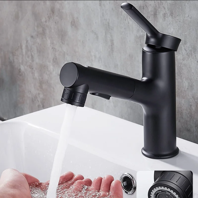 

Pull Out Kitchen Faucets with 2 Spray Modes Single-Handle High-Arc 360 Rotatable Pull Down Bathroom Sink Sprayer Mixer Water Tap