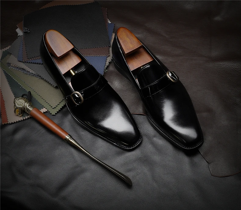 Мужская кожаная обувь деловая одежда, костюм, Мужская Брендовая обувь Bullock из натуральной кожи, Черные слипоны, свадебные мужские туфли Phenkang