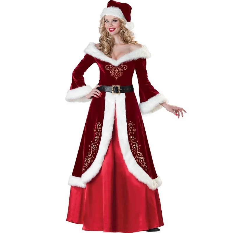 Рождество Косплей вечерние бархатные длинный рукав халат Санта Клаус костюмы