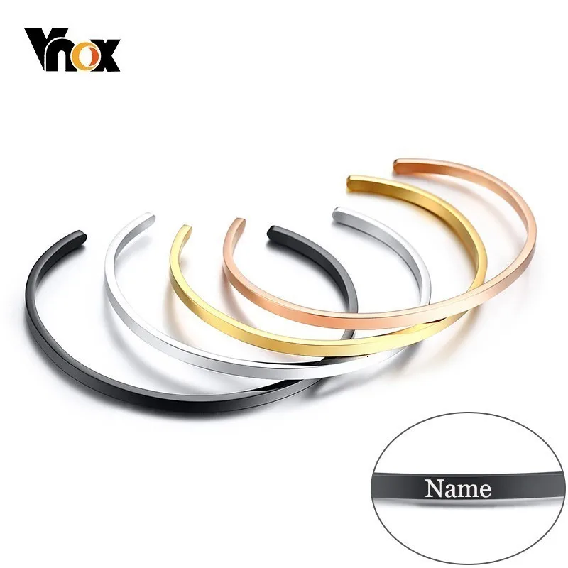 

Vnox 4 Color Personalized Gifts ID Cuff Bracelets for Lovers' Free Engrave Name Stainless Steel Unisex Bangles Accessory