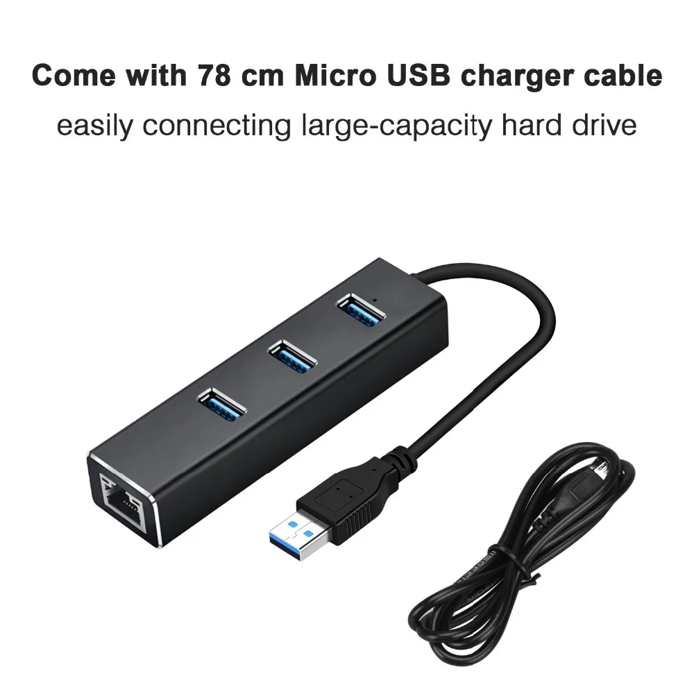 USB порт Gigabit Ethernet адаптер 3 Порты USB 3,0 концентратор USB C до Rj45 Lan сетевая карта адаптер для Macbook Mac рабочего+ Кабель зарядного устройства микро-usb