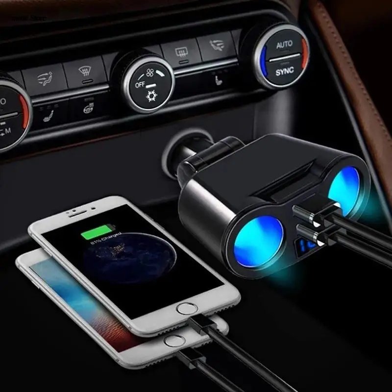 USB зарядное устройство для автомобиля 2 розетки со светодиодным дисплеем