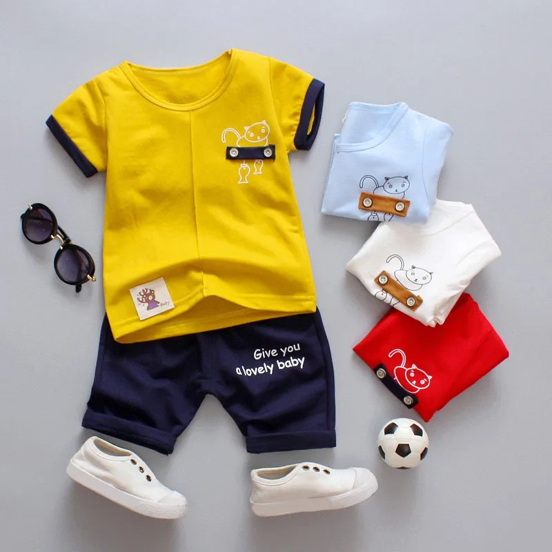

Summer Children Boy Clothes Set Cartoon Printed Short Sleeve T-shirt Round Collar Casual Tops+Pants Toddler Infant Boy Outfits
