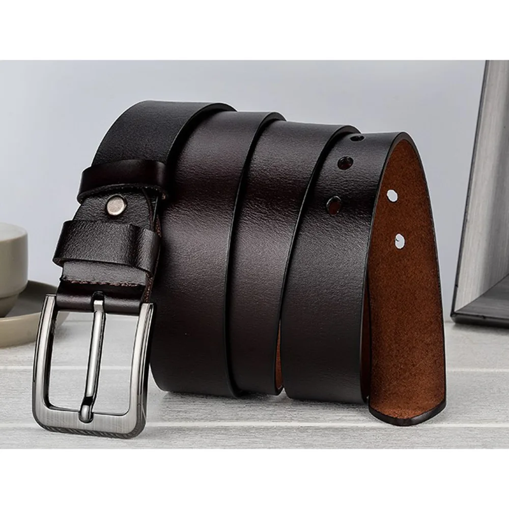 

120 130 140 150 160 170 Men Belt High Quality Genuine Leather Strap Male Belts For Men Jeans Cowskin Pin Buckle Belt Black Brown