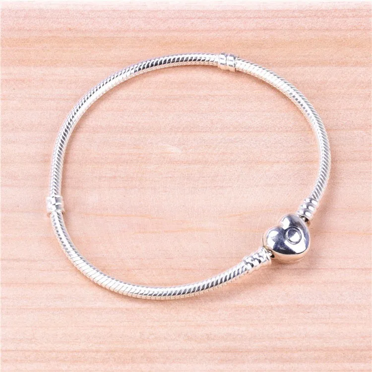 

100% 925 Sterling Silver Pan Bracelet Silver Heart Classic Button Basic Pan Bracelet Fit European Charm Bracelets Women Jewelry