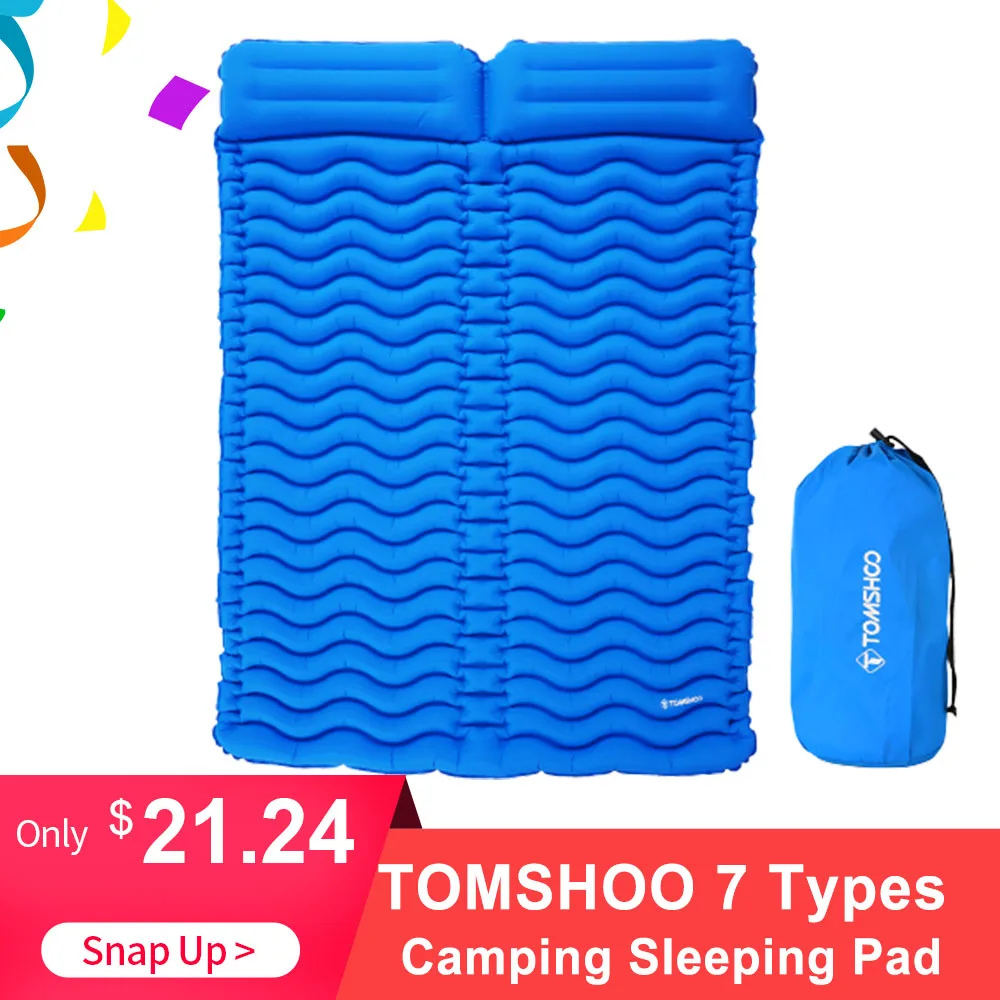 TOMSHOO Outdoor Double Sleeping Pad 2 Person Ultra-light Portable Mattress Inflatable Cushion Mat Camping Mat Pad With Pillow