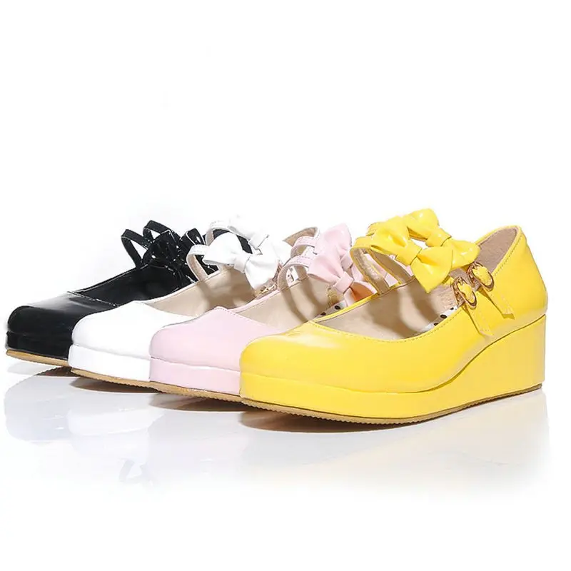 

COOLULU 2020 Fashion Women Wedges Mary Janes Platform Patent Leather Wedges Pumps Buckle Ladies Pumps Shoes Size 34-43